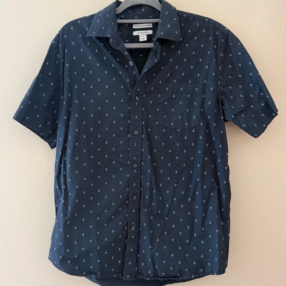 Amazon Essentials Shirt Men's Medium with Embroidered Anchors Nautical Navy blue